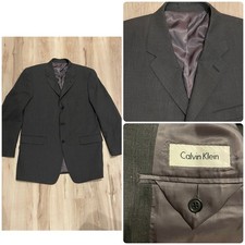 Calvin Klein 100 Wool Sport Coat Blazer Size 42L Dark Gray Three Button