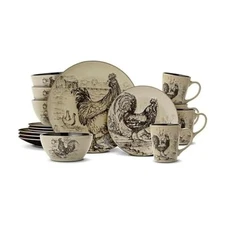 Pfaltzgraff Homespun Rooster 16-Piece Dinnerware Set, Service for 4