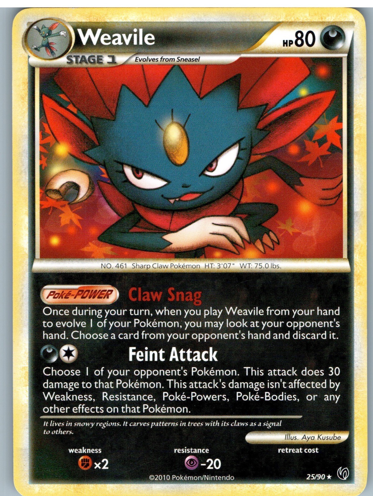 Weavile 25/90 Rare HGSS Undaunted Pokemon Moderately Played