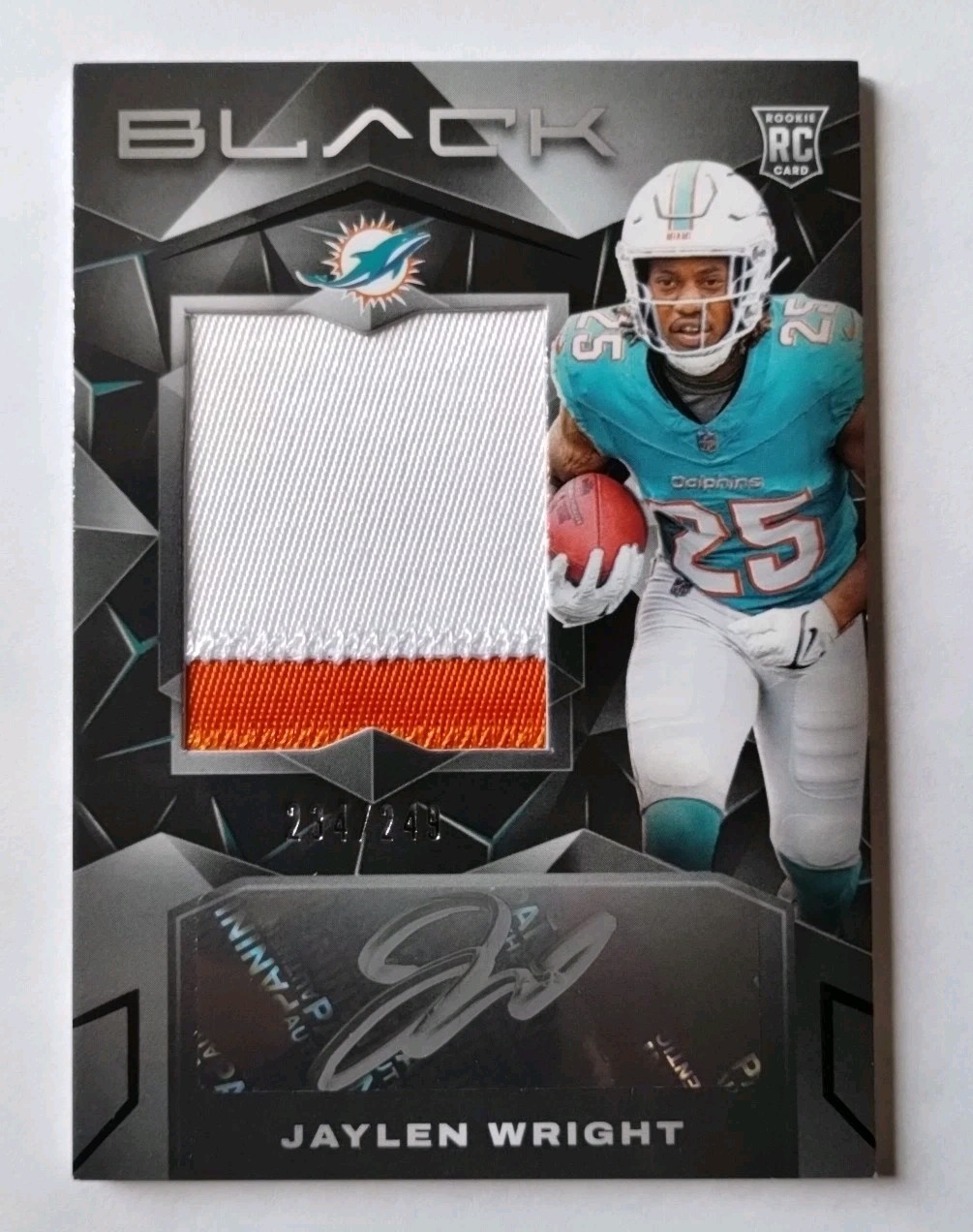 2024 Panini Black Jaylen Wright Rookie Patch Auto /249 (RC) Miami Dolphins