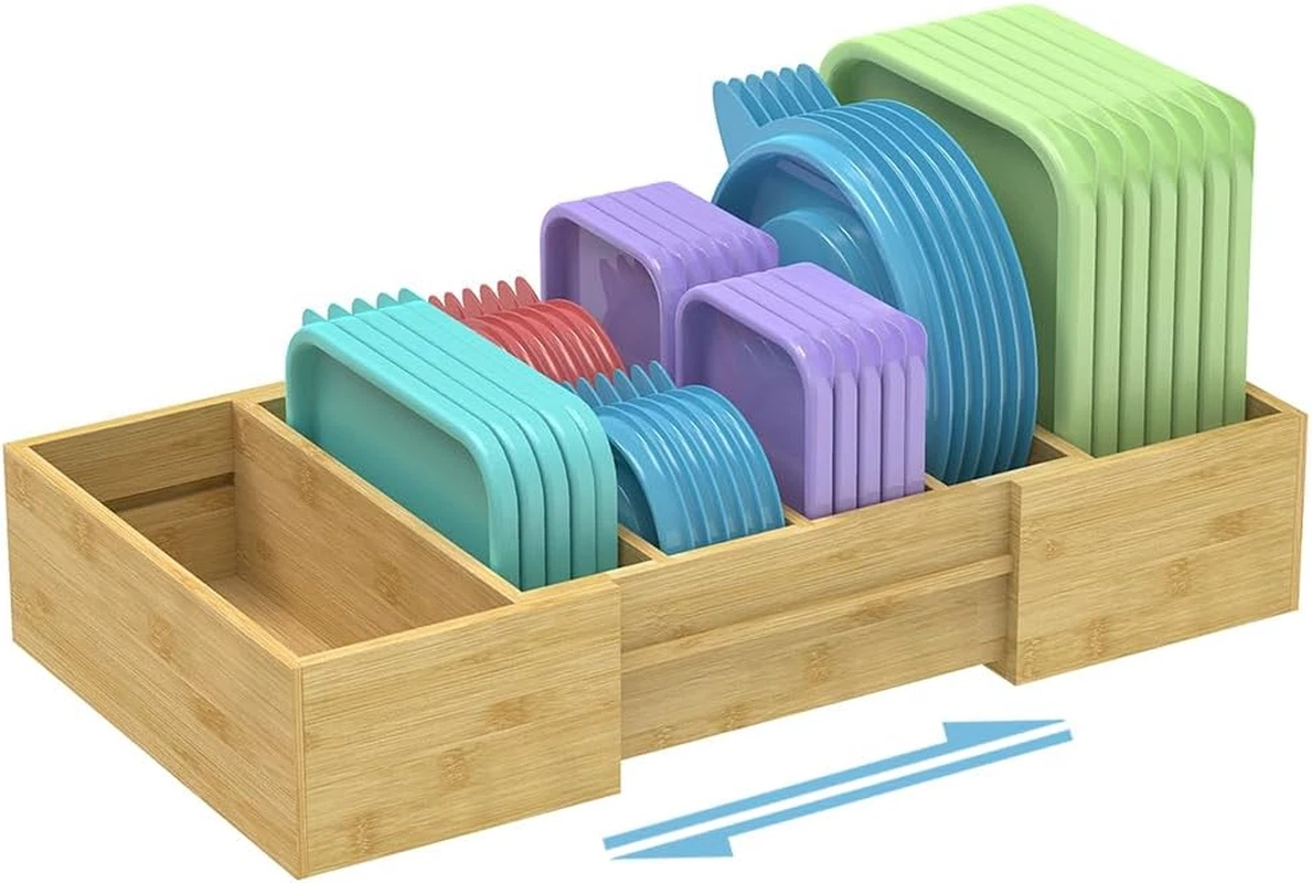 Retro Shaw Lid Organizer for Cabinet, Bamboo Expandable Kitchen Organizer with 3