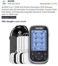 AUVON 3-in-1 TENS Unit Muscle Stimulator, EMS Massage Machine with 40 Intensitie