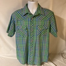 Wrangler Wrancher Mens Pearl Snap Shirt Western Cowboy Large Multicolor Plaid FS
