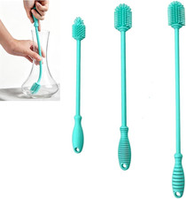3 Pcs Silicone Bottle Brushes, Long Handle Cleaners for Narrow Neck Bottles