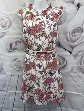 Oasis Shift Dress Size 10 Fits 8 White Pink Floral Summer Belted Cottagecore