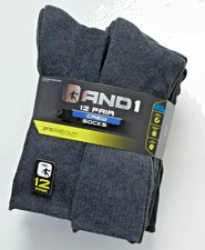 AND1 Grey 12 Pair Athletic Mens Crew Socks Arch Compression Proplatinum Gray