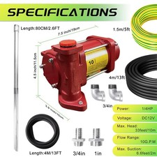 12V Fuel Transfer Pump with Manual Nozzle 1/4-HP 10-GPM High Flow Heavy Duty