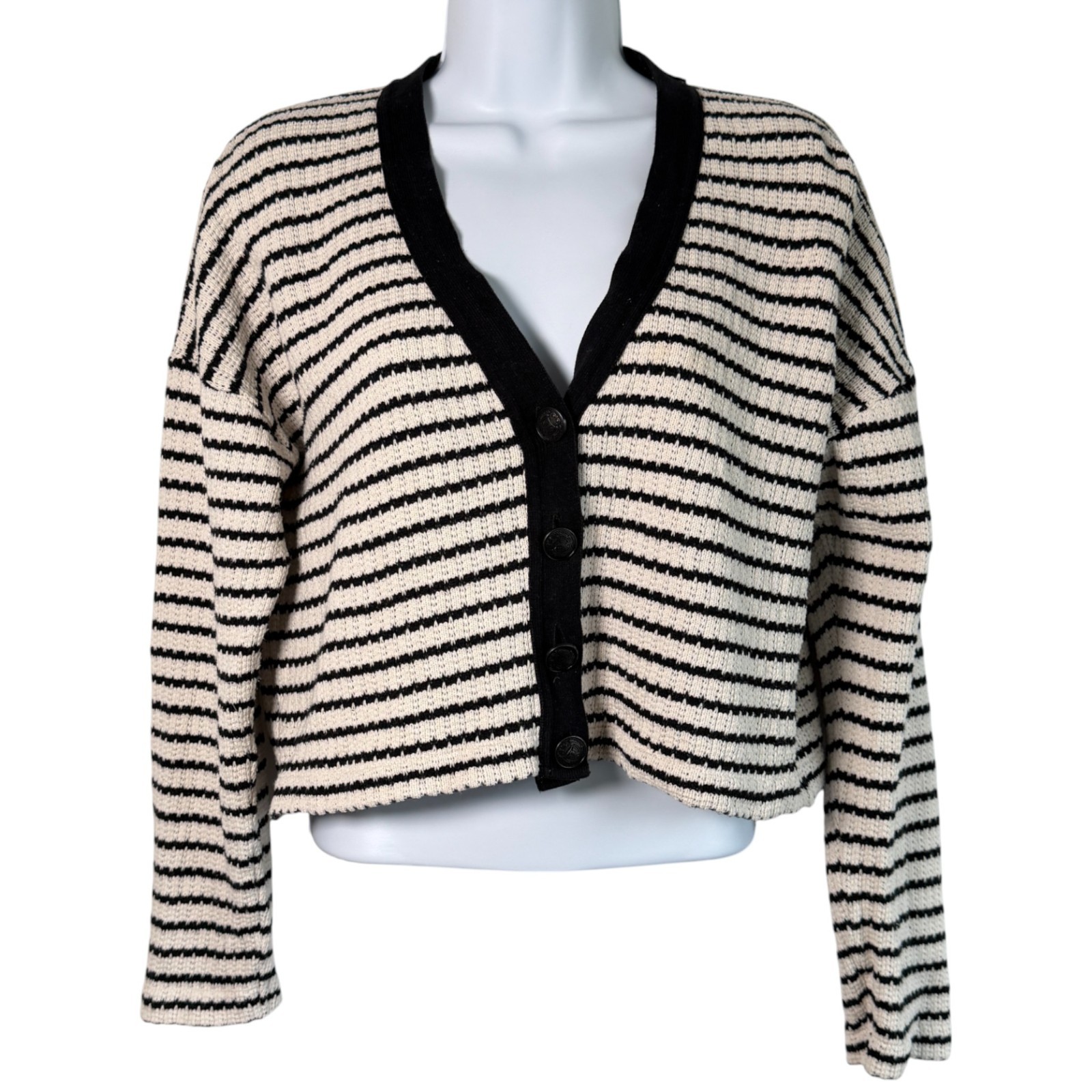 Massimo Dutti Striped Cropped Knit Cardigan Size XS Preppy Academia Old Money