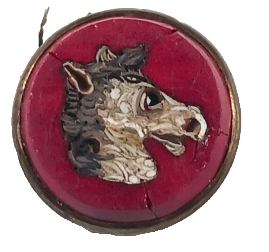 19th C. Micro Mosaic Glass Brass Horse Clothing Button Early Original F3B