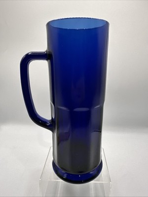 Vintage Cobalt Blue Beer Stein/Mug Glass Paneled Tall 8-1/4 inch