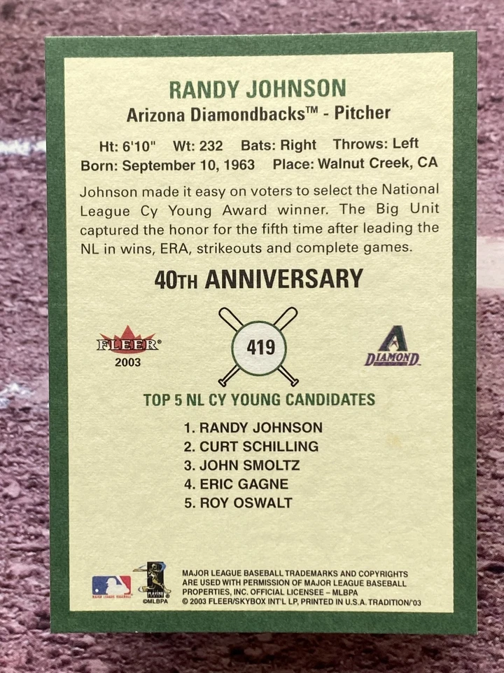 2003 Fleer Tradition Randy Johnson #419 Arizona Diamondbacks - Image 2 of 2
