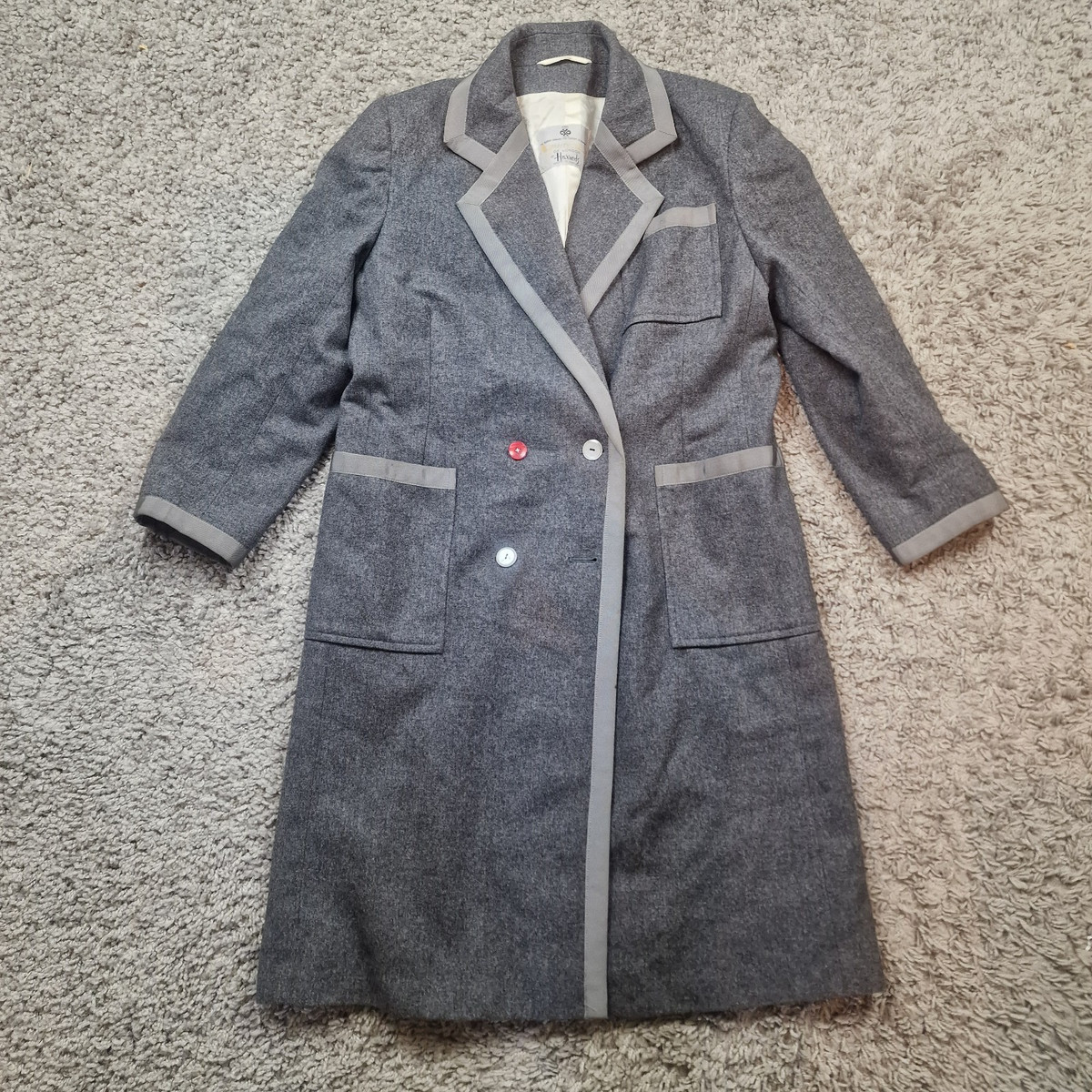 Aquascutum Coat Womens 14 Grey Wool Harrods Long Trench Vintage
