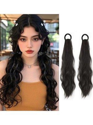 2PCS Curly Ponytail Extension with Ribbon Bow 17 Inch Resistant Synthetic Nat...