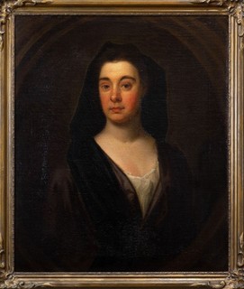 Large 18thC Georgian Portrait Lady in a Black Mantle | Old Master Oil Painting