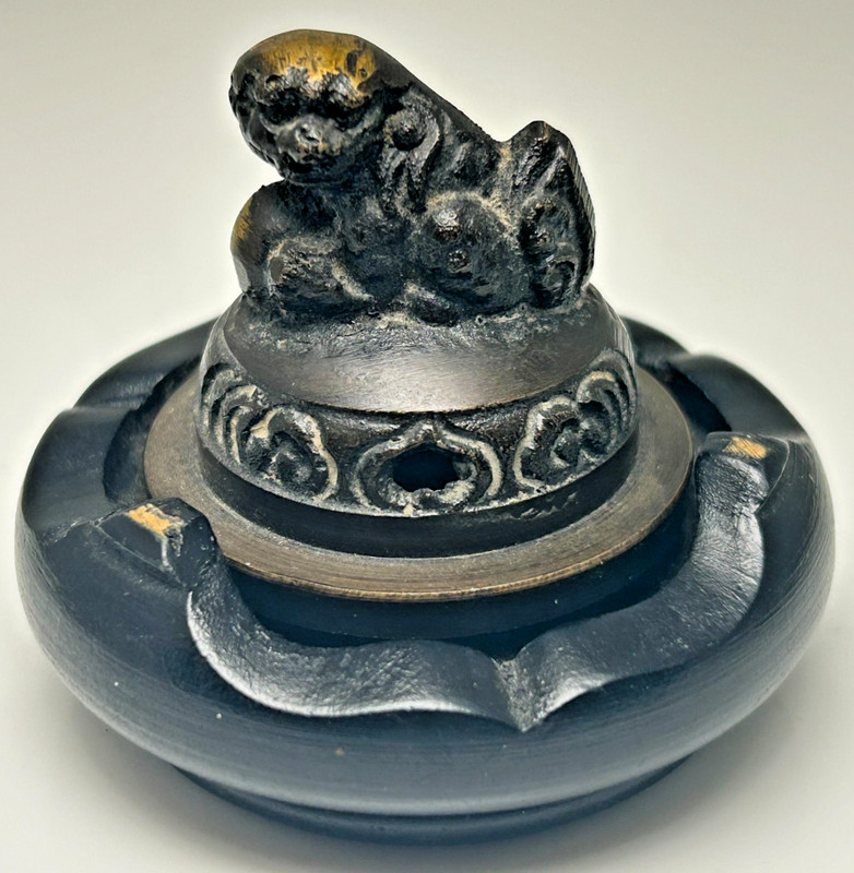 Vintage Japanese Bronze Koro Incense Burner Shishi Komainu Censer Showa Era