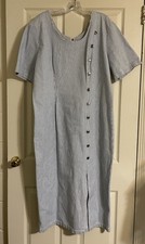Venezia Vitale Railroad Striped Denim Dress Women's Plus Sz 18 Blue White Maxi