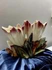 McCoy Pot Planter Flower  Vase Charming  Double Tulip Green Cream & Rose  ~as Is