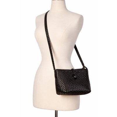 Talbots Black Woven Leather Crossbody Bag Braided Strap Small Purse Classic