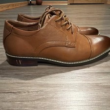 Men's Brown Cap Toe Oxford Dress Shoes Round Toe Lace-Up Synthetic Upper Size 8