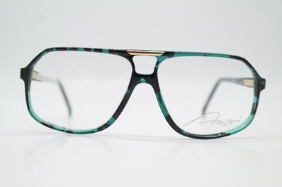 Vintage Brille Amor 217 Grün Schwarz Gold Oval Brillengestell eyeglasses