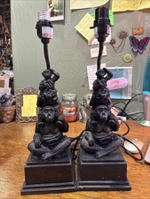 2 vintage Lamps 3 Monkeys Resin Table Nightstand Pair