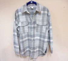 H & M Gray Plaid Flannel Long Sleeve Women's Oversize Button Down Shirt- Size XS