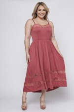 Womens Plus Size Mauve Pink Midi Sundress 1X Lace Accent Spaghetti Strap 