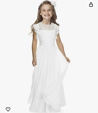 Fancy Ruffle A-Line Flower Girl Dress Holy Communion Wedding White Sz 12-13 New