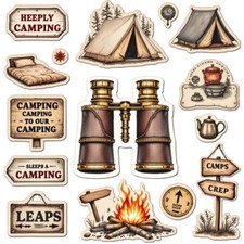 Cardstock Die Cut Embellishments Camping  12 Cut Outs 3.5 Inch
