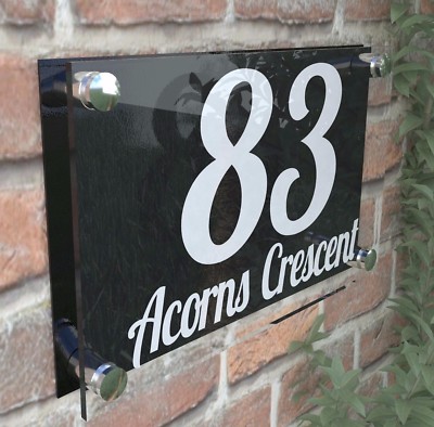Haustür Tor Nummer Schild Wandschild Namensschild Glas Acryl Aluminium PR1WB
