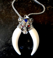 Wolf Tiger Bear Tooth Pendant Necklace Reproduction Celtic Viking Biker