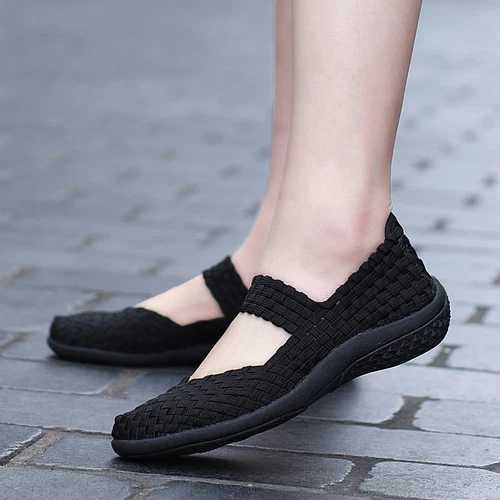 Damen-Slipper Wanderschuhe gewebt elastisch Mary Jane flach leicht modisch - Bild 2 von 36