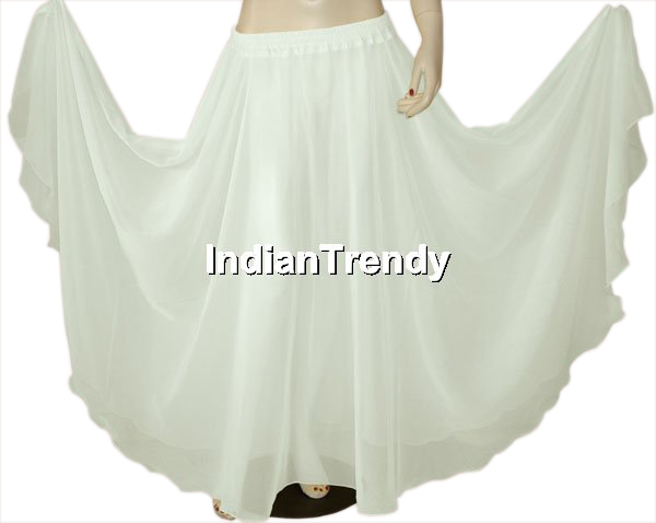 White Chiffon Skirt Belly Dance Boho Ethnic Dress Yard Flamenco
