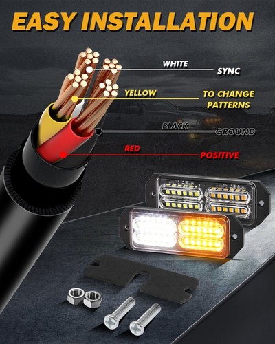 4x LED Amber White Emergency SUV Pickup Strobe Flash Lights Warning Grill Lamp - Picture 6 of 12