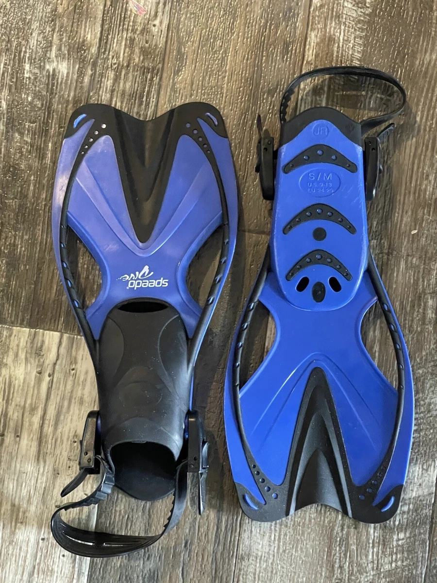 Speedo Dive Scuba Flippers Fins With Mesh Bag Black Blue Size 9 13 EUC