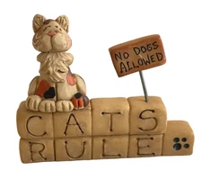 Vintage Resin Shelf Sign Calico Kitty CATS RULE No Dogs Allowed Figure by Suzi