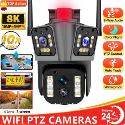 8K 16MP Überwachungskamera Aussen PTZ WLAN Kamera  10XZOOM Alarm Ai Tracking 