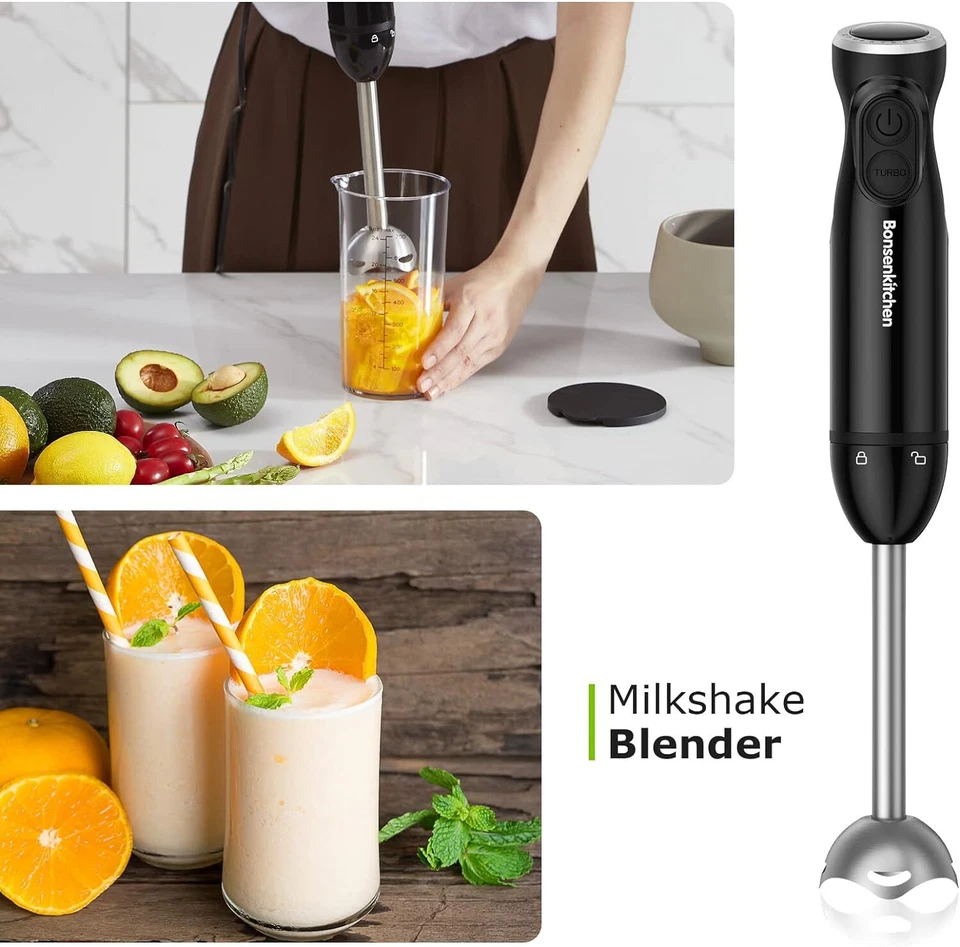 Frullatore Ad Immersione 3 in 1 Portatile da 1000W, Frusta e Bicchiere Da 700 Ml - Immagine 3 di 4