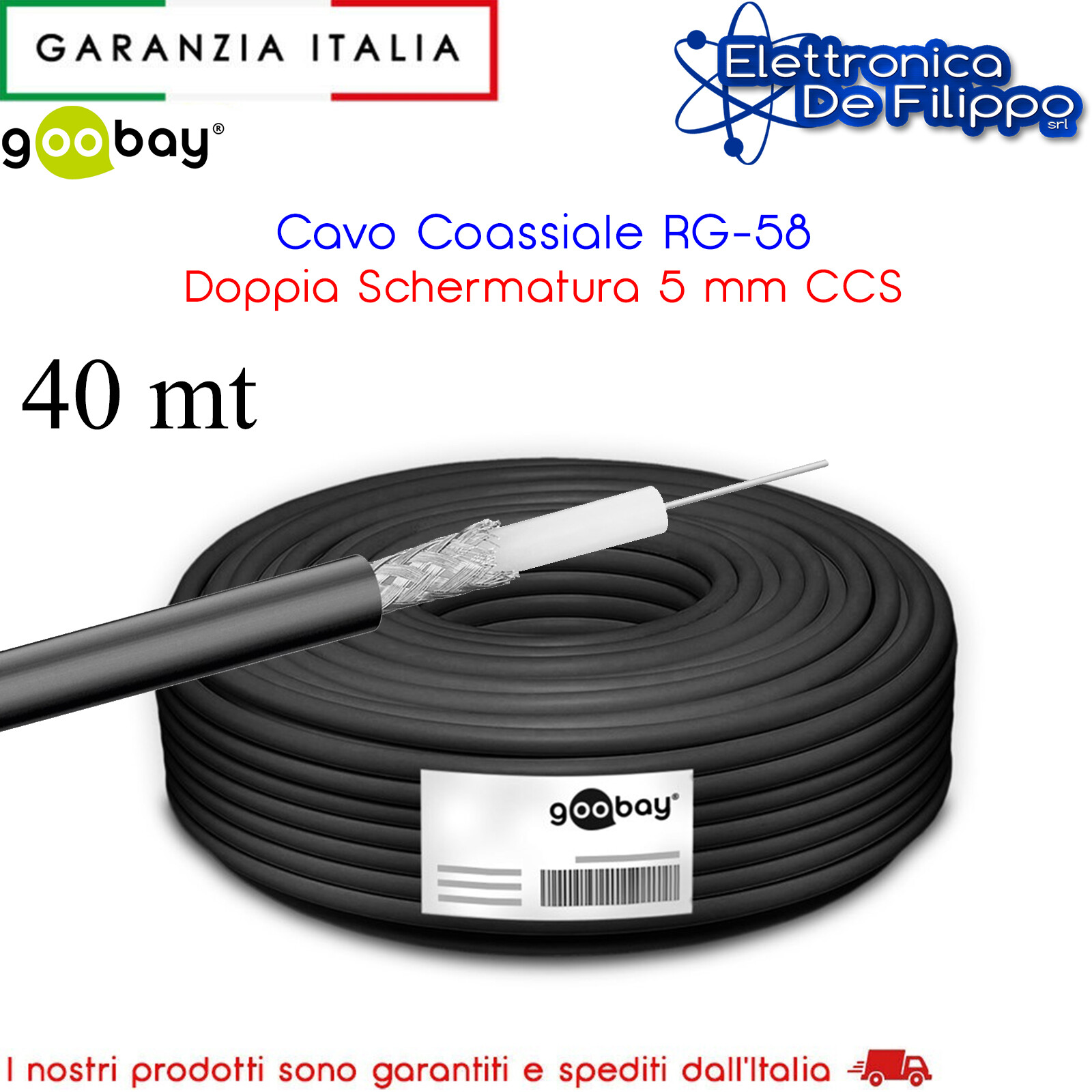 Cavo Coassiale RG-58 Doppia Schermatura 5 mm CCS 40 Metri