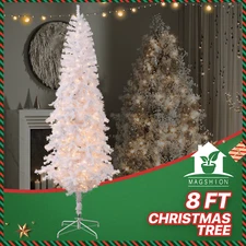 8 FT Artificial Christmas Tree Xmas Holiday Party Décor w/Warm Light LED Green