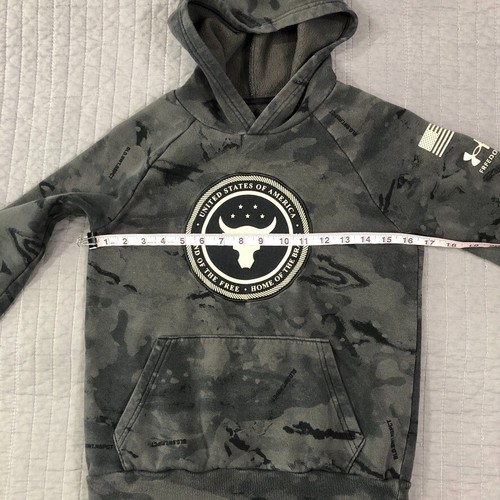 Under Armour Sweatshirt Youth Boy Medium Gray Camo Project Rock Hoodie Freedom - Picture 9 of 24