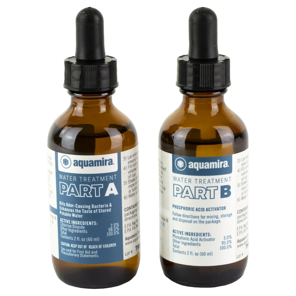 Aquamira Water Treatment Drops 2oz Bottles w/ Droppers Treats 60 Gallons 67206