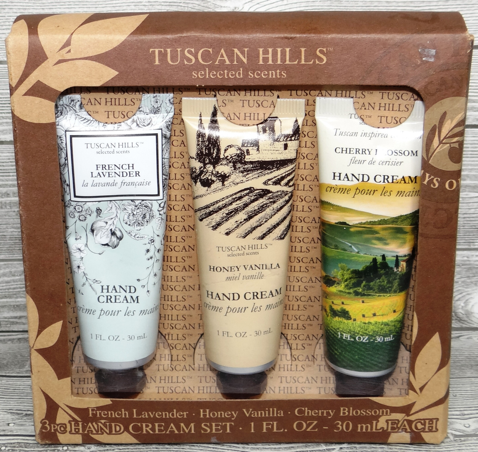 TUSCAN HILLS 3p LOT HAND CREAMS ~ FRENCH LAVENDER HONEY VANILLA & CHERRY BLOSSOM
