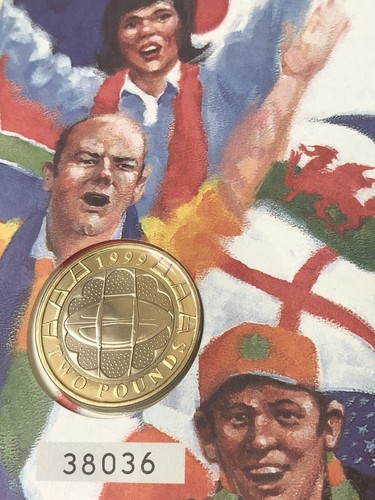 1999 £2 Rugby-Weltmeisterschaft zwei Pfund brillante unzirkulierte Münze Erster Tag Cover