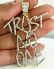 1ct VVS Natural Moissanite Mens Custom TRUST NO ONE Pendant 925 Silver Free Stud