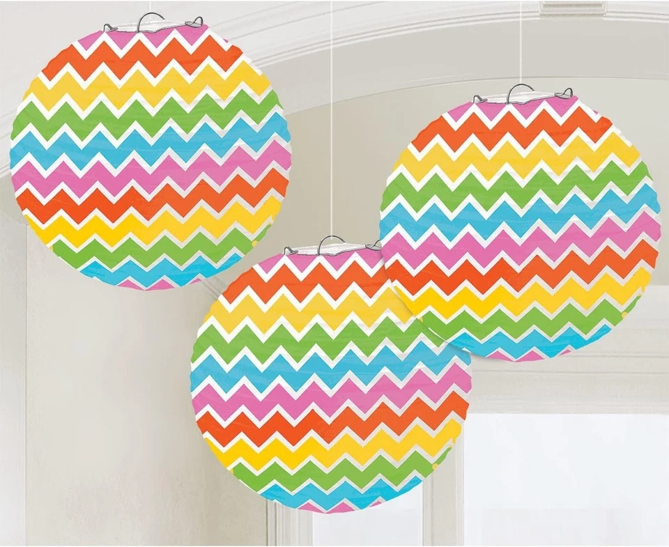 21 linternas de papel Rainbow Chevron 7 paquetes de 3 decoraciones de fiesta de 9,5" cada una Foto 2 de 4
