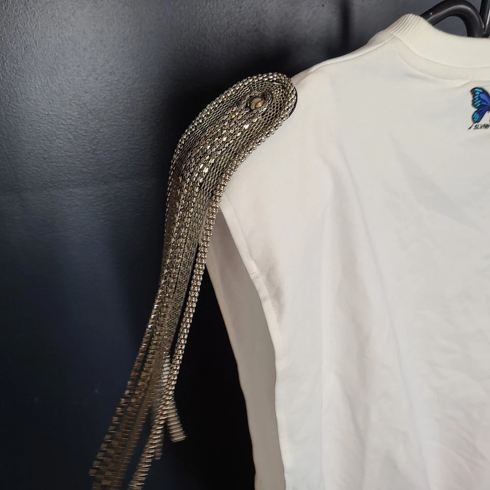 Silvian Heach Women's Sleeveless Shirt Metal Shoulder Epaulettes Detail White XS - Image 4 of 4