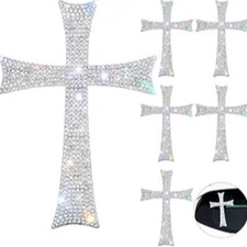 6 Pieces Silver Bling Cross Car Decals Waterproof Rhinestone Stickers with Self-