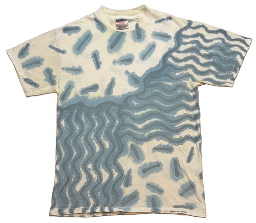 Vtg 90s Oneita Power-T Tie Dye Shirt Mens M Single Stitch All Over Print Wave