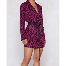 Nasty Gal Collection Zebra Print Hot Pink 80s Style Blazer Jacket Mini Dress 8